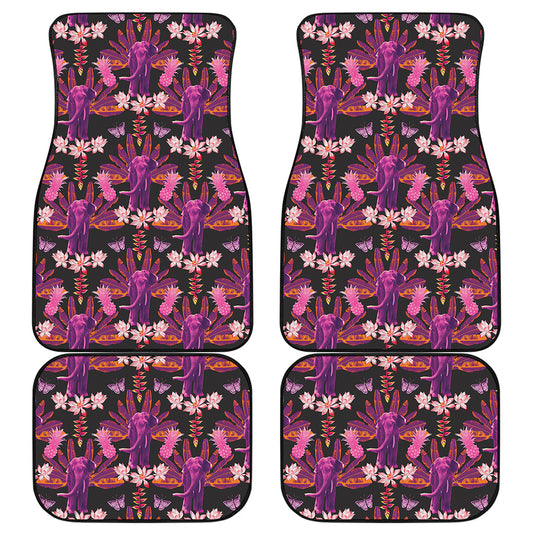 Purple Tropical Elephant Pattern Print Front and Back Car Floor Mats