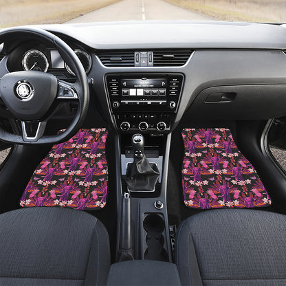 Purple Tropical Elephant Pattern Print Front and Back Car Floor Mats