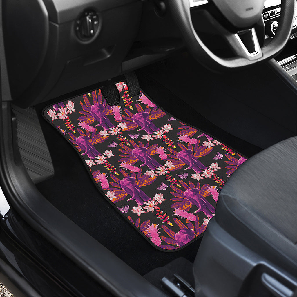 Purple Tropical Elephant Pattern Print Front and Back Car Floor Mats