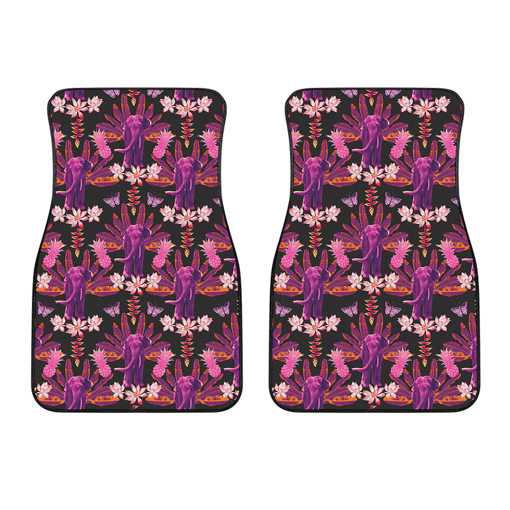 Purple Tropical Elephant Pattern Print Front Car Floor Mats