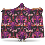Purple Tropical Elephant Pattern Print Hooded Blanket
