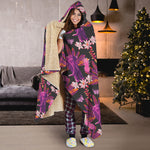 Purple Tropical Elephant Pattern Print Hooded Blanket