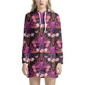 Purple Tropical Elephant Pattern Print Pullover Hoodie Dress