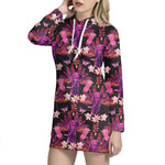Purple Tropical Elephant Pattern Print Hoodie Dress