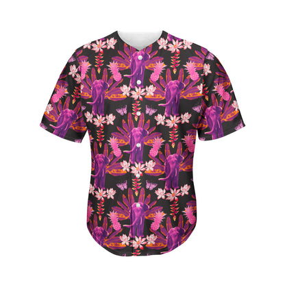 Purple Tropical Elephant Pattern Print Men's Baseball Jersey