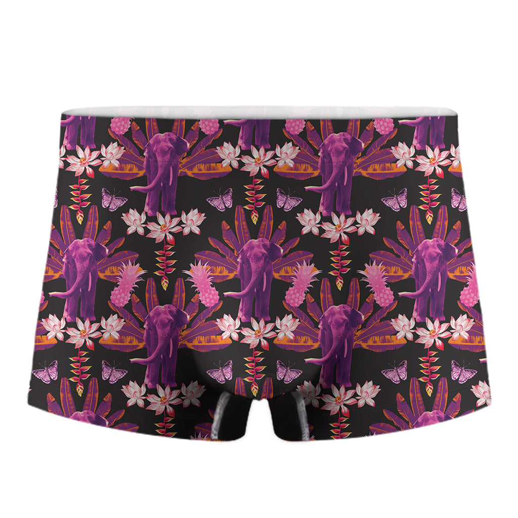 Purple Tropical Elephant Pattern Print Men's Boxer Briefs