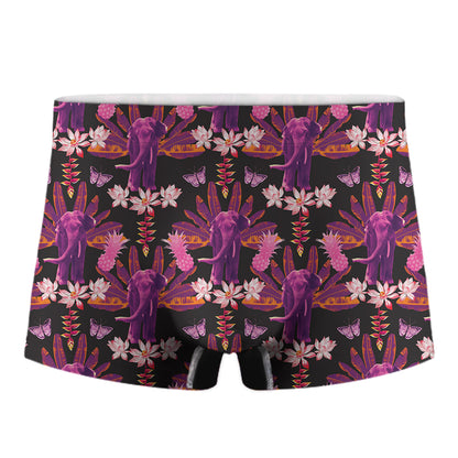 Purple Tropical Elephant Pattern Print Men's Boxer Briefs