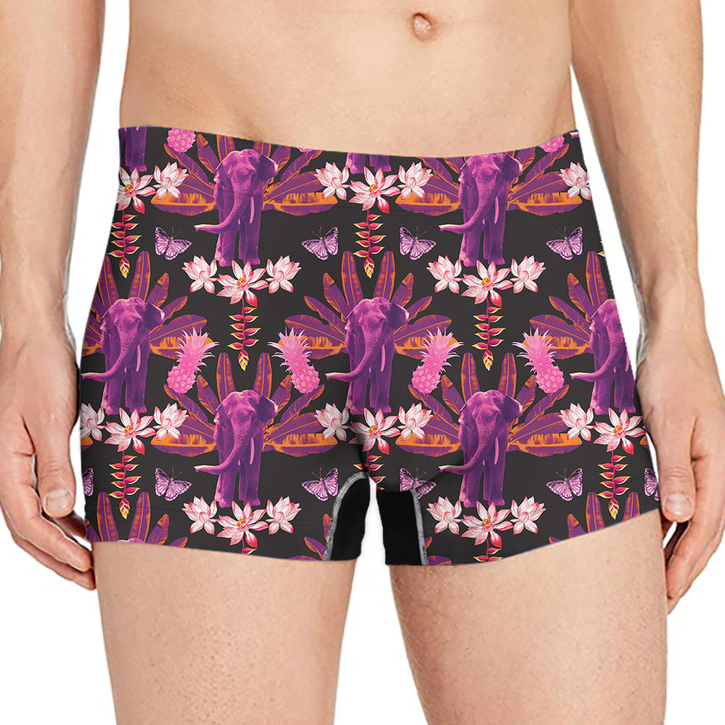 Purple Tropical Elephant Pattern Print Men's Boxer Briefs