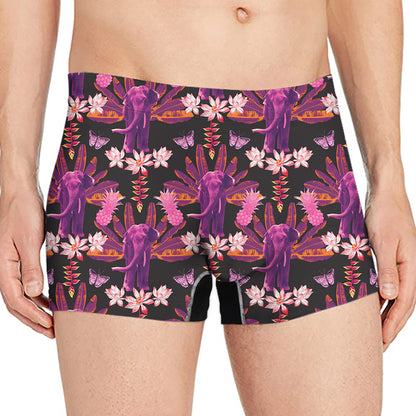 Purple Tropical Elephant Pattern Print Men's Boxer Briefs