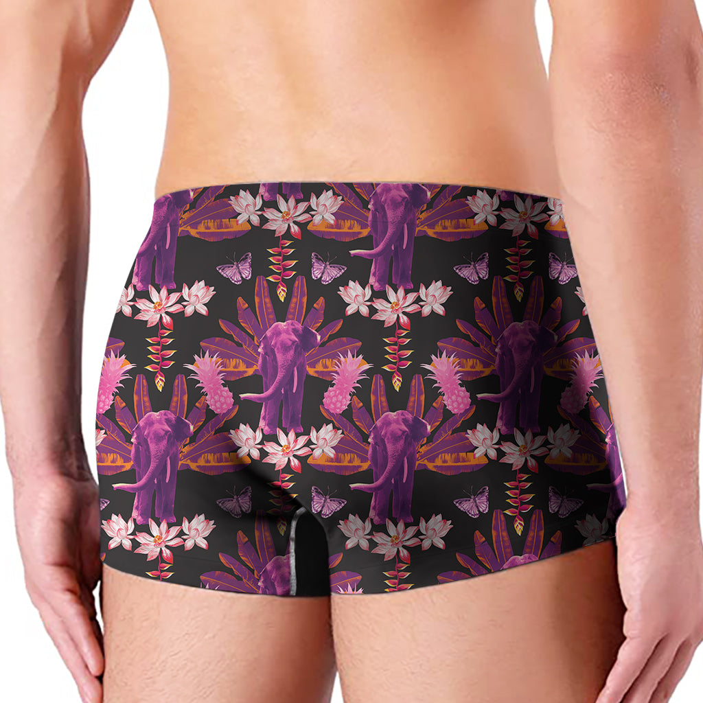 Purple Tropical Elephant Pattern Print Men's Boxer Briefs