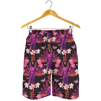 Purple Tropical Elephant Pattern Print Men's Shorts