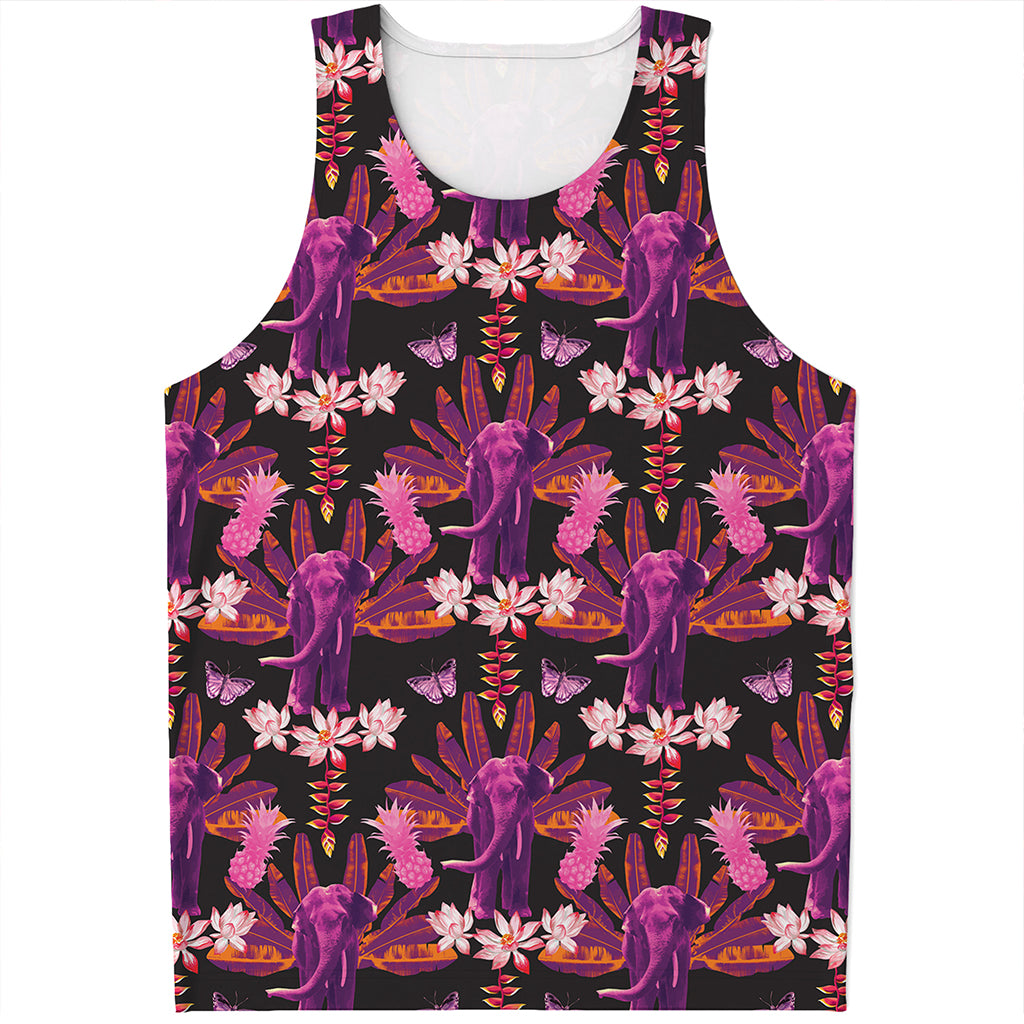 Purple Tropical Elephant Pattern Print Men's Tank Top