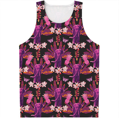 Purple Tropical Elephant Pattern Print Men's Tank Top