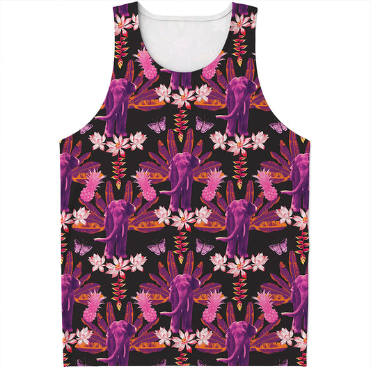 Purple Tropical Elephant Pattern Print Men's Tank Top