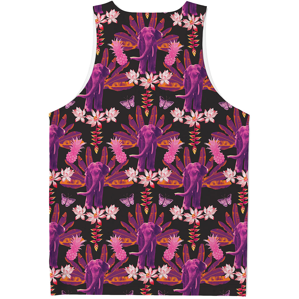 Purple Tropical Elephant Pattern Print Men's Tank Top