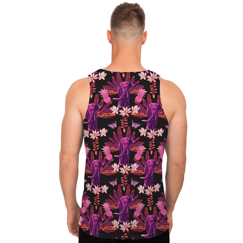 Purple Tropical Elephant Pattern Print Men's Tank Top