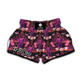 Purple Tropical Elephant Pattern Print Muay Thai Boxing Shorts