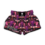 Purple Tropical Elephant Pattern Print Muay Thai Boxing Shorts