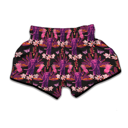 Purple Tropical Elephant Pattern Print Muay Thai Boxing Shorts