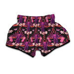 Purple Tropical Elephant Pattern Print Muay Thai Boxing Shorts