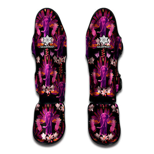 Purple Tropical Elephant Pattern Print Muay Thai Shin Guard