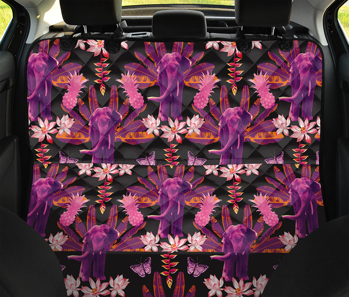 Purple Tropical Elephant Pattern Print Pet Car Back Seat Cover