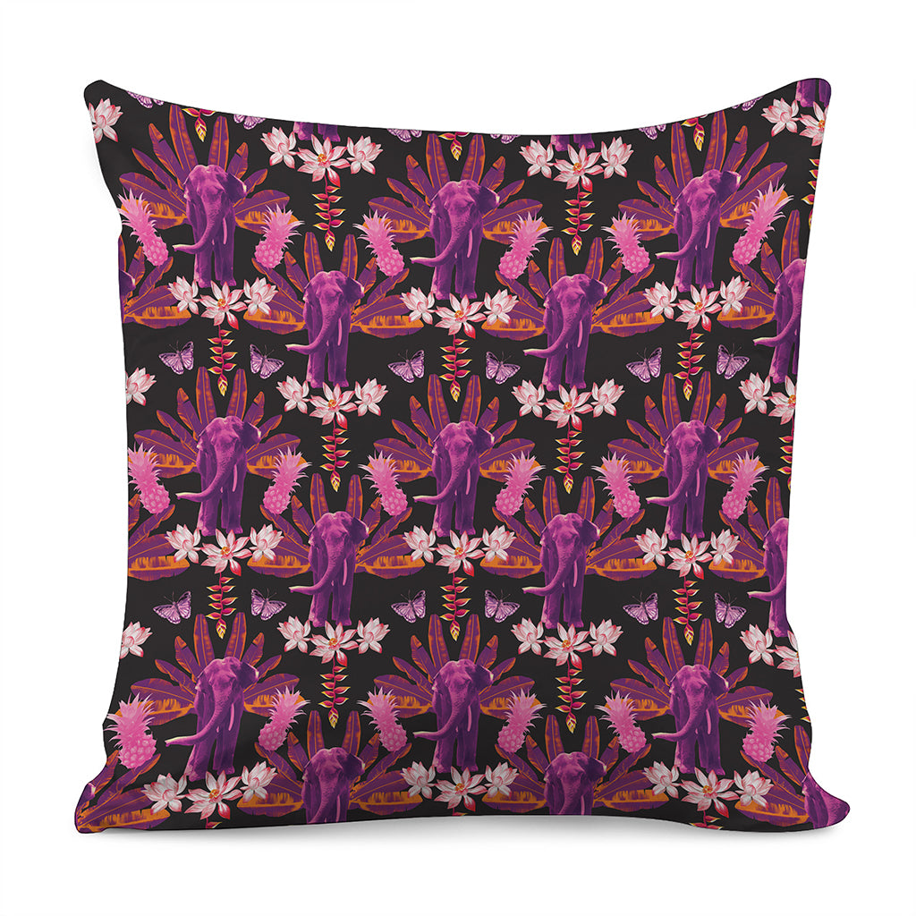 Purple Tropical Elephant Pattern Print Pillow Cover