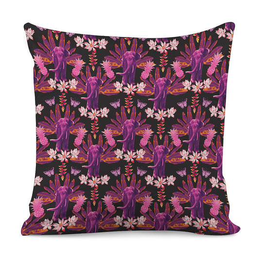 Purple Tropical Elephant Pattern Print Pillow Cover