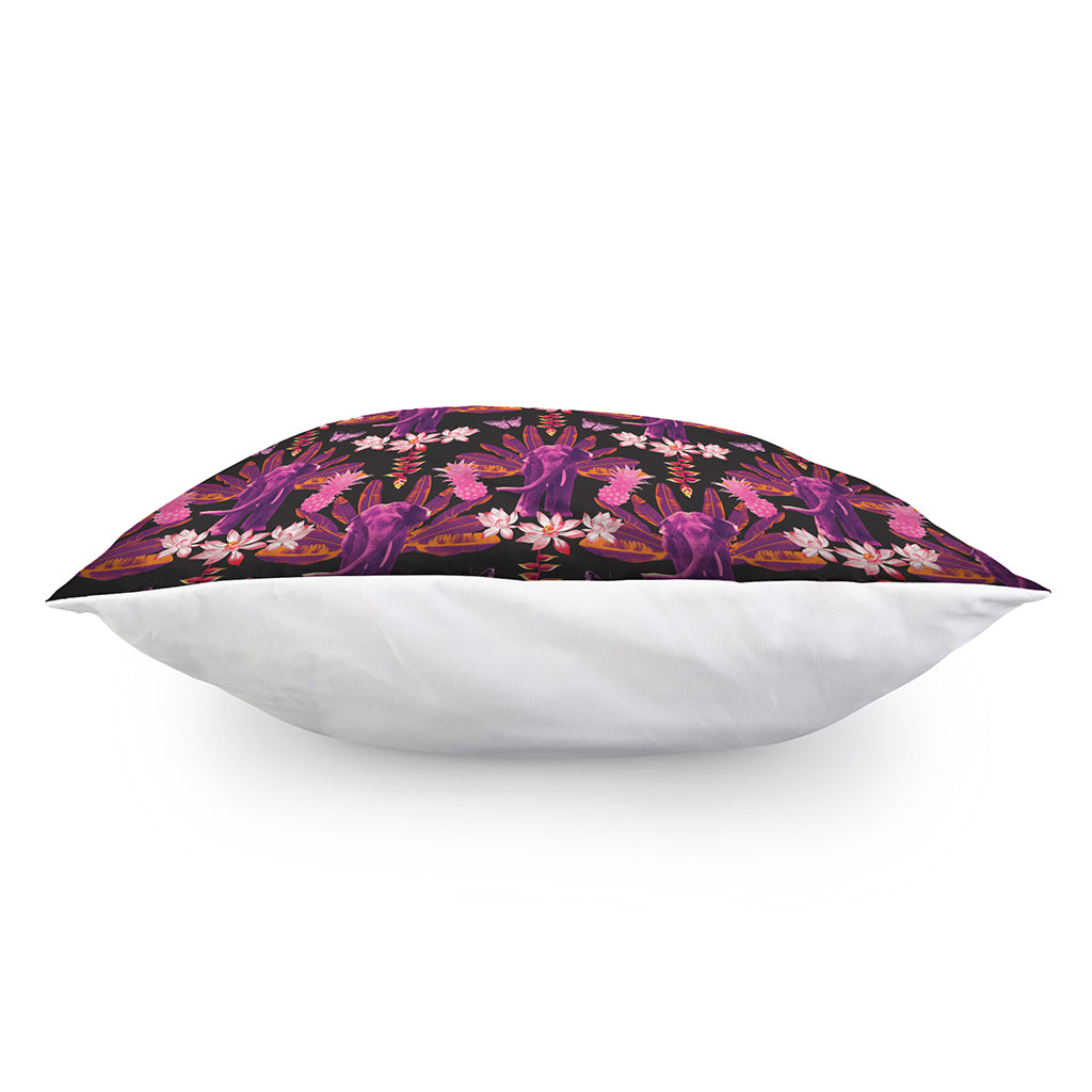 Purple Tropical Elephant Pattern Print Pillow Cover