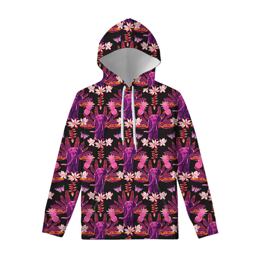 Purple Tropical Elephant Pattern Print Pullover Hoodie