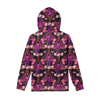 Purple Tropical Elephant Pattern Print Pullover Hoodie