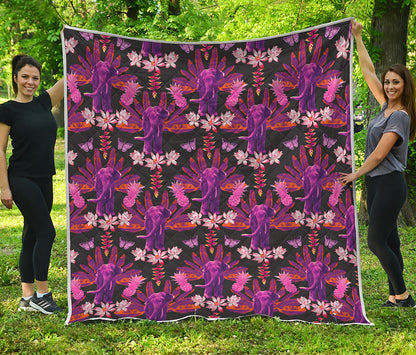 Purple Tropical Elephant Pattern Print Quilt