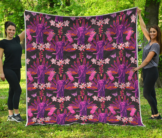 Purple Tropical Elephant Pattern Print Quilt