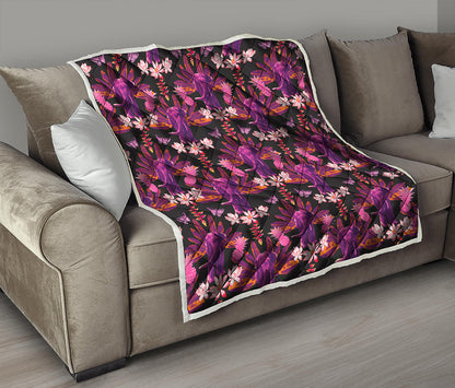 Purple Tropical Elephant Pattern Print Quilt
