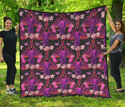 Purple Tropical Elephant Pattern Print Quilt