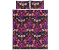 Purple Tropical Elephant Pattern Print Quilt Bed Set