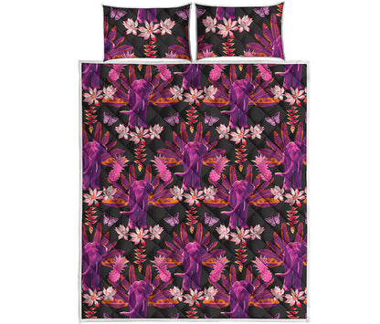 Purple Tropical Elephant Pattern Print Quilt Bed Set