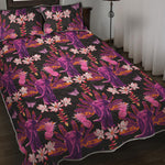 Purple Tropical Elephant Pattern Print Quilt Bed Set