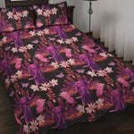 Purple Tropical Elephant Pattern Print Quilt Bed Set