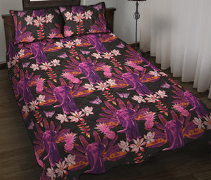 Purple Tropical Elephant Pattern Print Quilt Bed Set