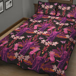 Purple Tropical Elephant Pattern Print Quilt Bed Set