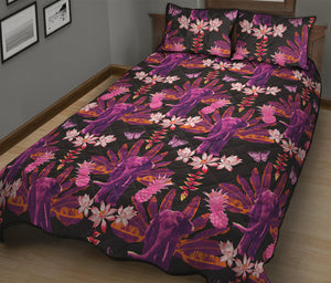 Purple Tropical Elephant Pattern Print Quilt Bed Set