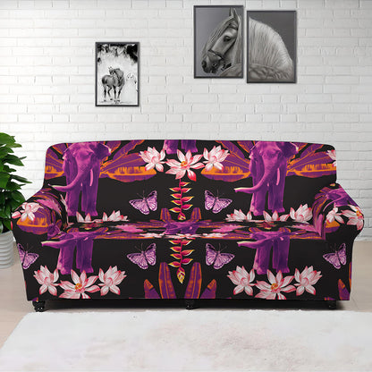Purple Tropical Elephant Pattern Print Sofa Cover