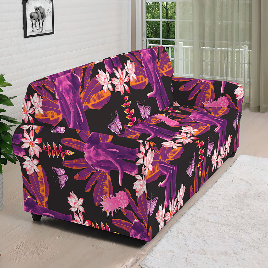 Purple Tropical Elephant Pattern Print Sofa Cover