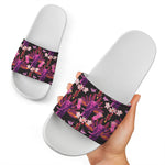 Purple Tropical Elephant Pattern Print White Slide Sandals