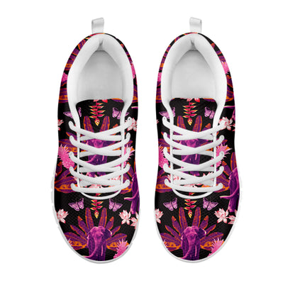 Purple Tropical Elephant Pattern Print White Sneakers