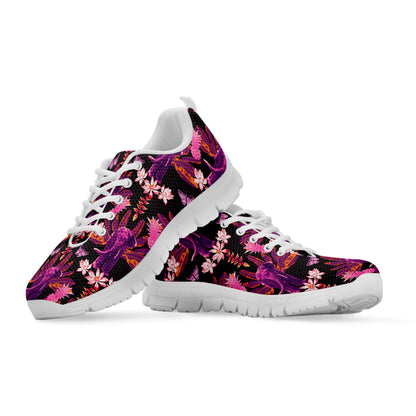 Purple Tropical Elephant Pattern Print White Sneakers