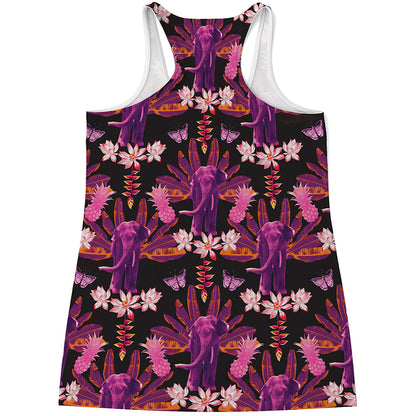 Purple Tropical Elephant Pattern Print Women's Racerback Tank Top