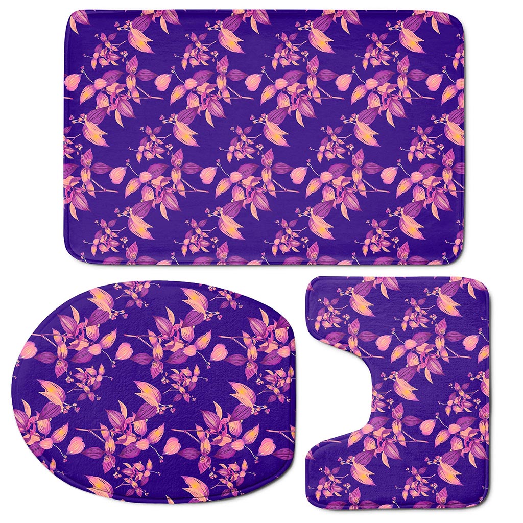 Purple Tropical Hawaiian Pattern Print 3 Piece Bath Mat Set
