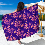 Purple Tropical Hawaiian Pattern Print Beach Sarong Wrap